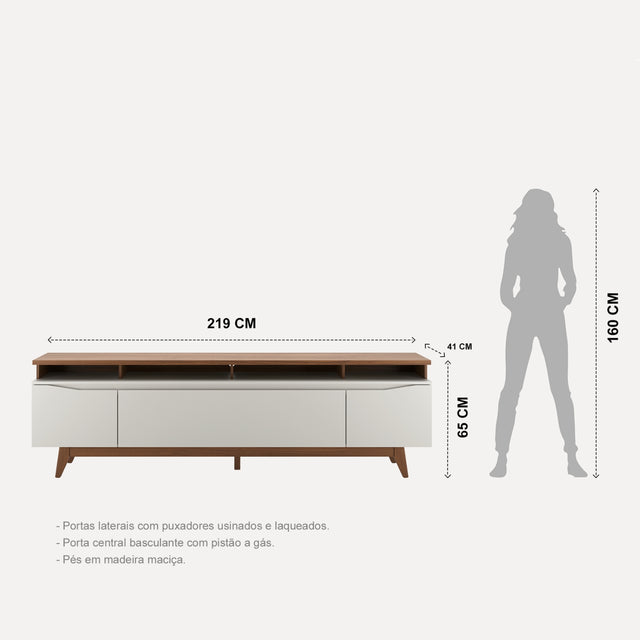 Rack Flynt ST com Painel para TV até 75 Polegadas 220cm Oslo Off White com Canela