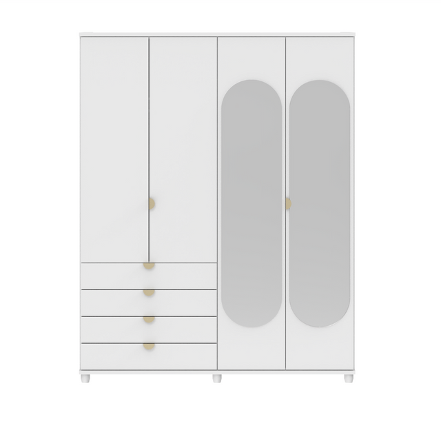 Guarda-Roupa 4 Portas 4 Gavetas com Espelho 100% MDF Look 181cm Freijó com Branco Fosco