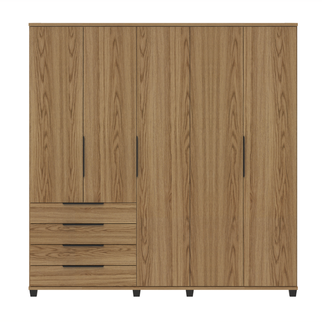 Guarda-Roupa Casal 5 Portas 4 Gavetas 100% MDF Allen 226 cm - Freijó c/ Preto Fosco