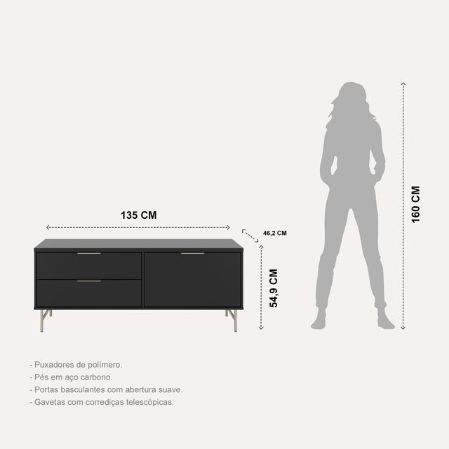 Rack para TVs até 50 Polegadas Yves 135 cm Off White Fosco com Dourado