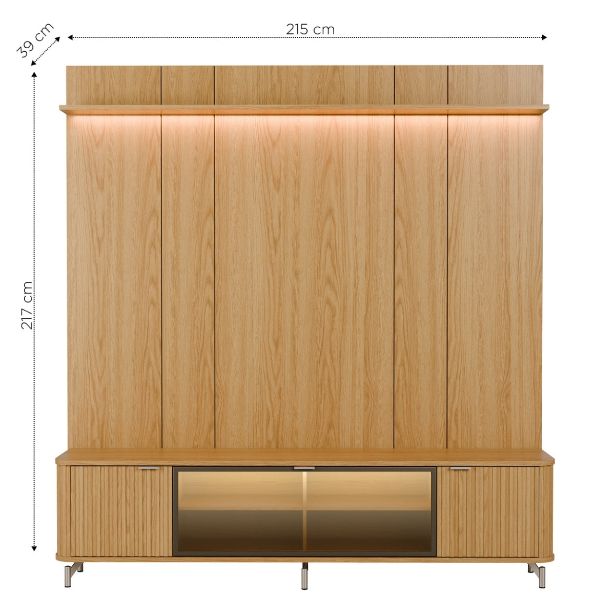 Rack com Painel para TV até 75 Polegadas Vidro Reflecta 100% MDF com Led Neon Float 215cm