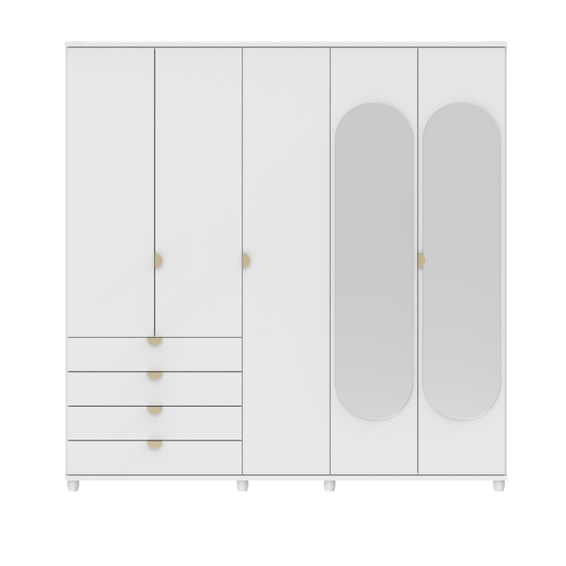 Guarda-Roupa Casal com Espelho 5 Portas 4 Gavetas 100% MDF Look 226cm Freijó c/ Branco Fosco