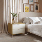Mesa de Cabeceira 2 Gavetas Glow 60 cm Carvalho e Off White com Champanhe