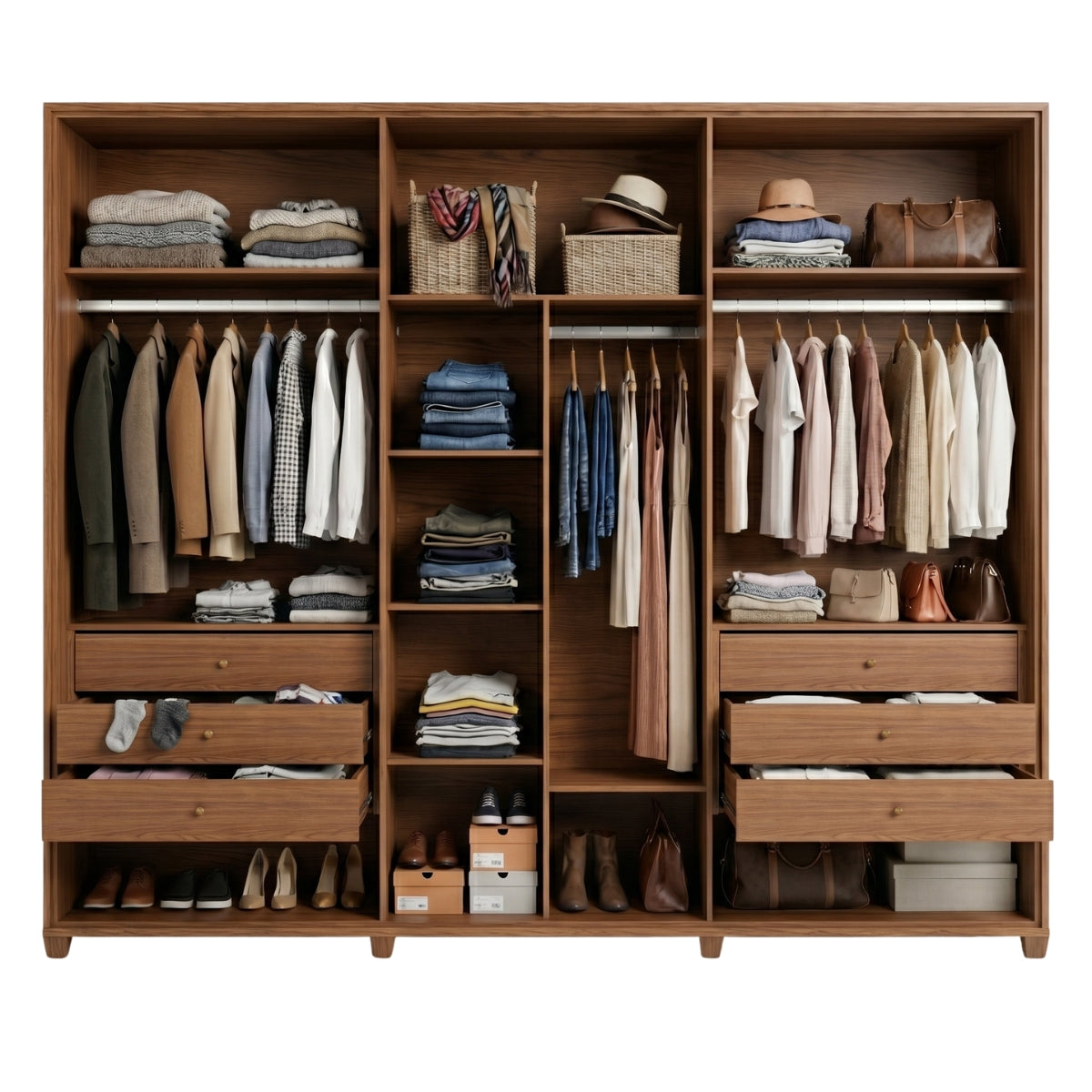 Guarda Roupa Casal 6 Portas com Espelho 100% MDF Dayton 274cm Canella com Off White Fosco