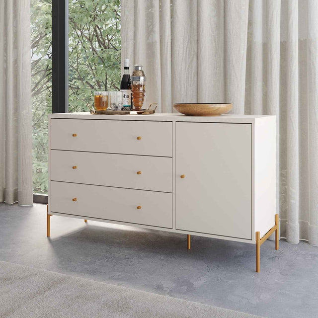 Cômoda com 3 Gavetas e 1 Porta Jasper 138 cm Branco Gloss com Dourado