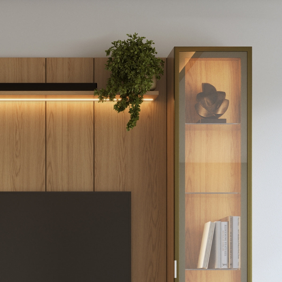 Estante para TV até 75 Polegadas com 2 Cristaleiras Vidro Reflecta 100% MDF com Led Neon Float 254cm