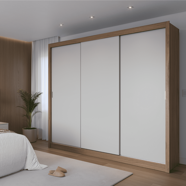 Guarda-Roupa 100% MDF Montclair 3 portas de correr com gavetas Ele/Ela - 275 cm