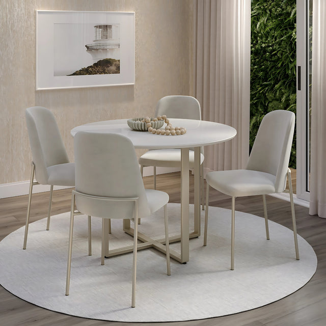 Mesa Arcádia 108 cm - Off White Fosco c/ Champanhe