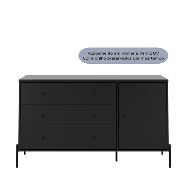Cômoda com 3 Gavetas e 1 Porta Jasper 138 cm Branco Gloss com Dourado