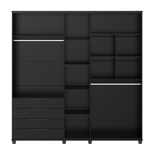 Guarda-Roupa Casal 5 Portas 4 Gavetas 100% MDF Allen 226 cm - Freijó c/ Preto Fosco