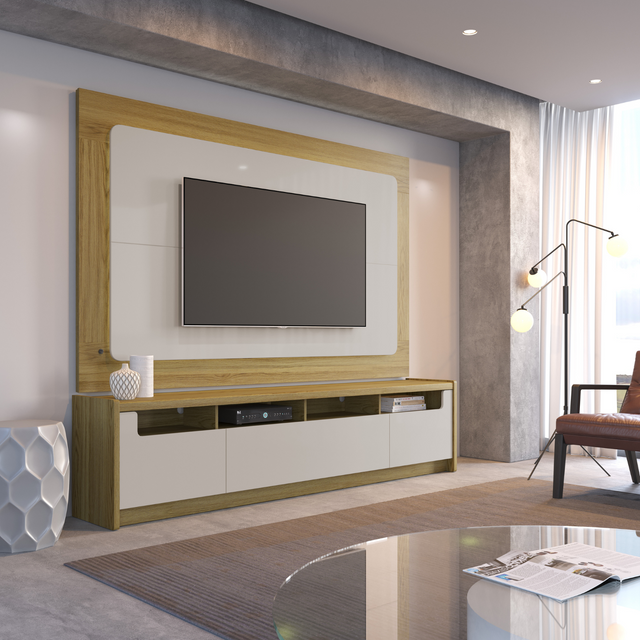 Rack para TVs até 75 Polegadas Oslo 220cm Off White com Freijó