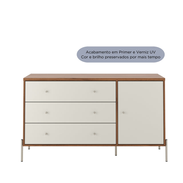 Cômoda com 3 Gavetas e 1 Porta Jasper 138 cm Branco Gloss com Dourado