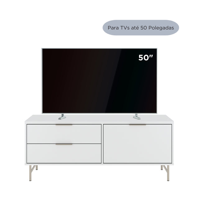 Rack para TVs até 50 Polegadas Yves 135 cm Off White Fosco com Dourado