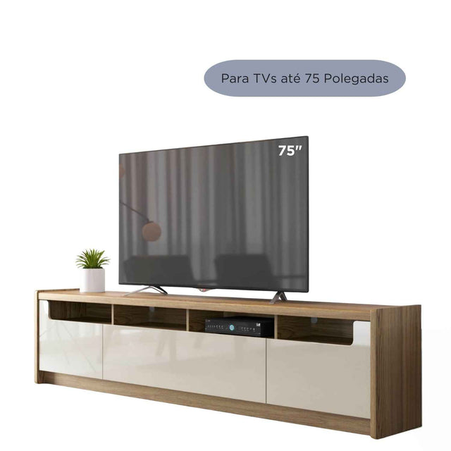 Rack para TVs até 75 Polegadas Oslo 220cm Off White com Freijó