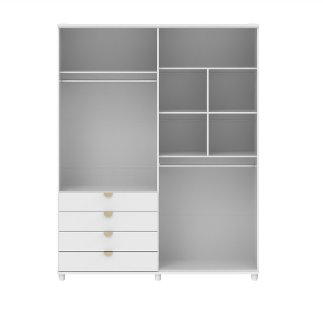 Guarda-Roupa 4 Portas 4 Gavetas com Espelho 100% MDF Look 181cm Freijó com Branco Fosco