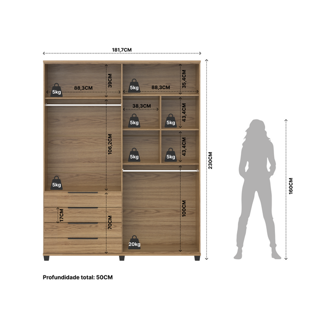 Guarda-Roupa 4 Portas 4 Gavetas 100% MDF Allen 181 cm Preto Fosco