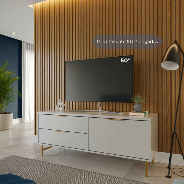 Rack para TVs até 50 Polegadas Yves 135 cm Off White Fosco com Dourado