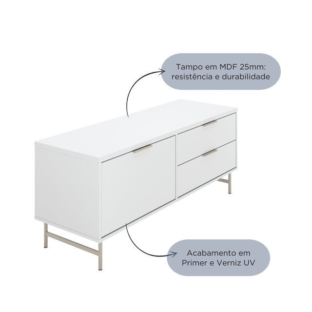 Rack para TVs até 50 Polegadas Yves 135 cm Off White Fosco com Dourado