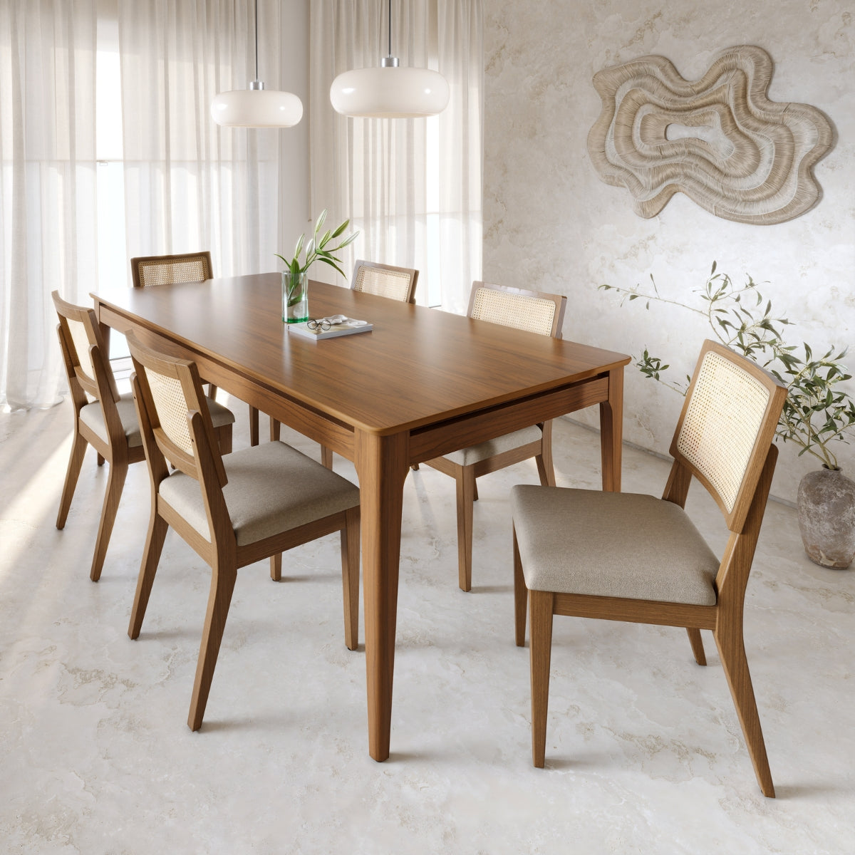 Mesa de Jantar Retangular 6 Lugares Addar 180cm Natural com Canella