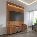 Rack com Painel para TV até 75 Polegadas Vidro Reflecta 100% MDF com Led Neon Float 178cm