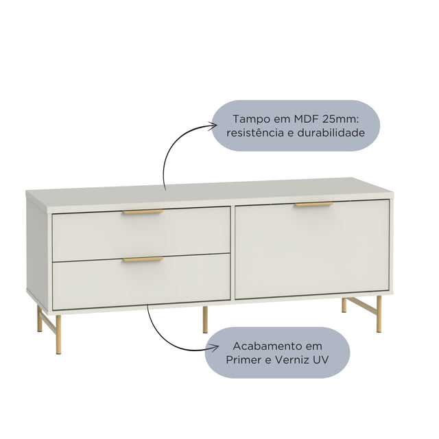 Rack para TVs até 50 Polegadas Yves 135 cm Off White Fosco com Dourado