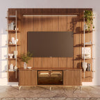 Estante para TV até 75 Polegadas Vidro Reflecta com Prateleiras 100% MDF com Led Neon Float 254cm