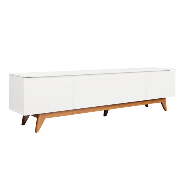 Rack Flynt para TVs até 75 Polegadas 3 Portas 220 cm Branco Fosco com Natural