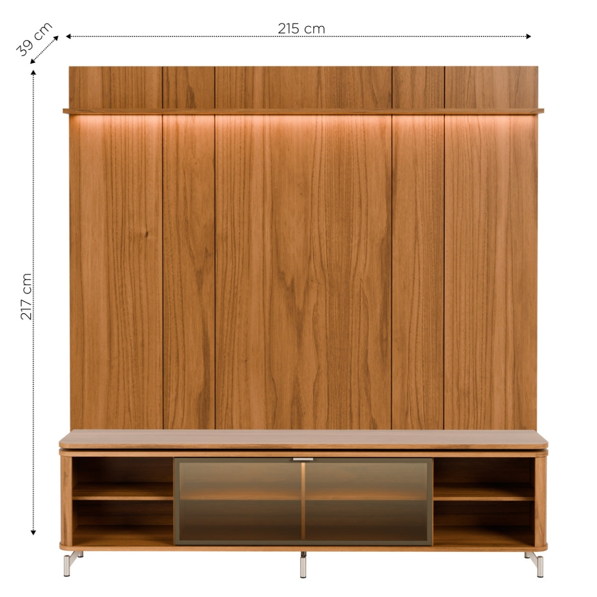 Rack com Painel para TV até 75 Polegadas Vidro Reflecta 100% MDF com Led Lincoln Float 215cm