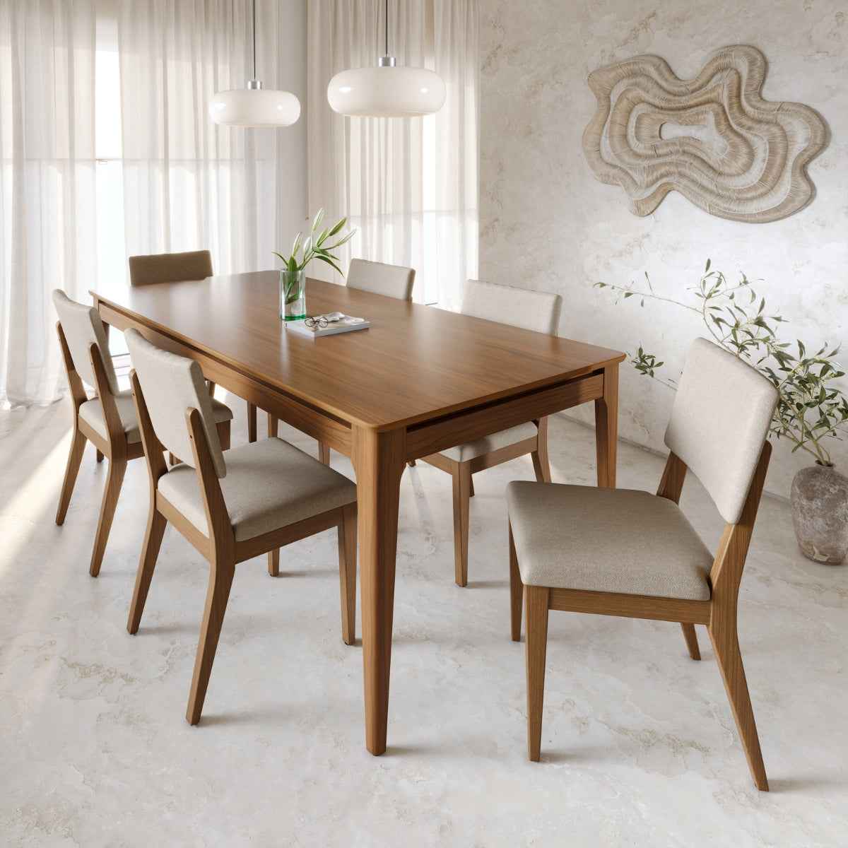 Mesa de Jantar Retangular 6 Lugares Addar 160cm Natural com Canella