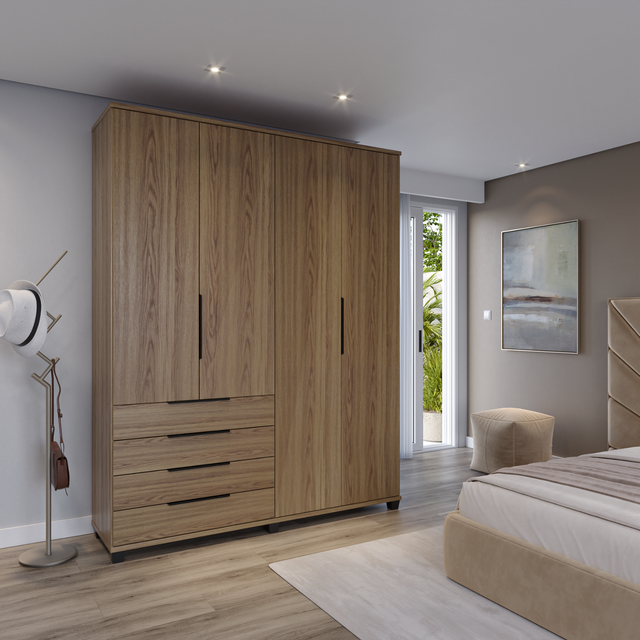 Guarda-Roupa 4 Portas 4 Gavetas 100% MDF Allen 181 cm Preto Fosco