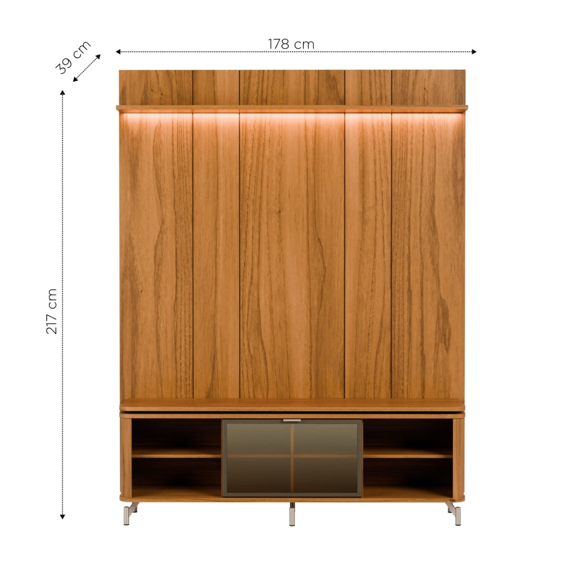 Rack com Painel para TV até 75 Polegadas Vidro Reflecta 100% MDF com Led Lincoln Float 178cm
