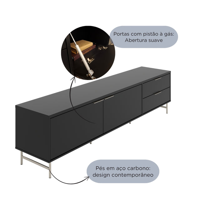 Painel Ripado Devin para TVs 75 Polegadas com Rack Yves 1.8 Preto com Champanhe