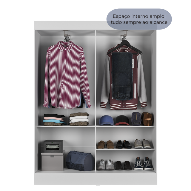 Guarda Roupa Solteiro 2 Portas de Correr Orazio 135cm Branco