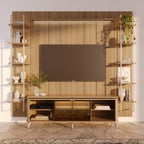Estante para TV até 75 Polegadas Vidro Reflecta com Prateleiras 100% MDF com Led Lincoln Float 254cm