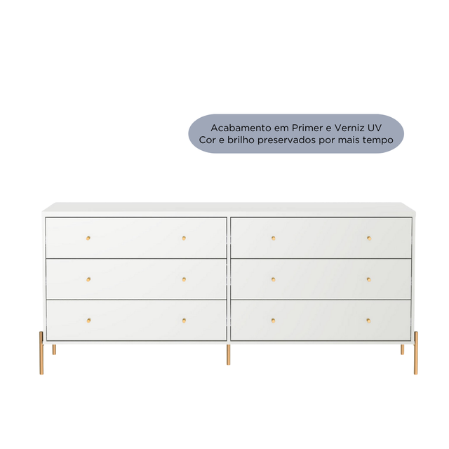 Cômoda 6 Gavetas Jasper 182 cm Canella com Off White e Champanhe