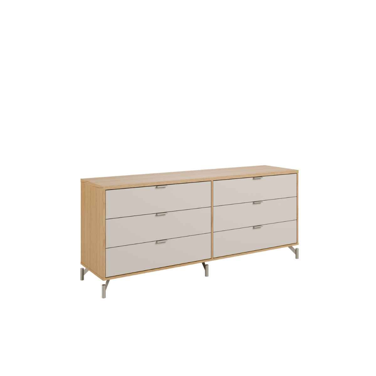 Cômoda 6 Gavetas Glow 178cm Carvalho com Off White Fosco