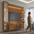 Estante para TV até 75 Polegadas com Prateleiras e Cristaleira Vidro Reflecta 100% MDF com Led Neon Float 254cm