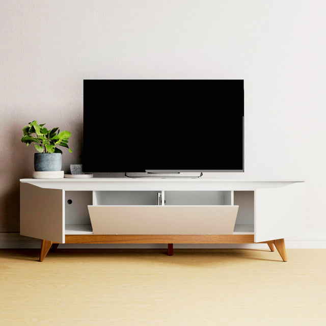 Rack Flynt para TVs até 75 Polegadas 3 Portas 184cm Branco Fosco com Natural