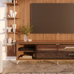 Estante para TV até 85 Polegadas Vidro Reflecta com Prateleiras 100% MDF com Led Lincoln Float 291cm