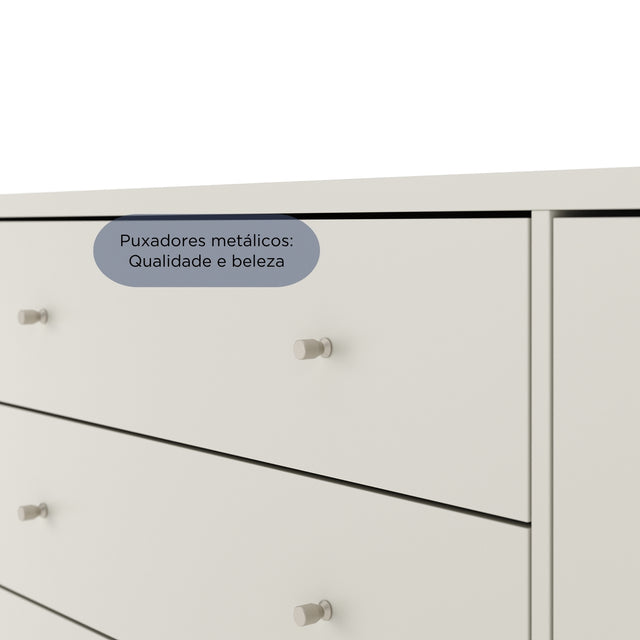 Cômoda com 3 Gavetas e 1 Porta Jasper 138 cm Branco Gloss com Dourado