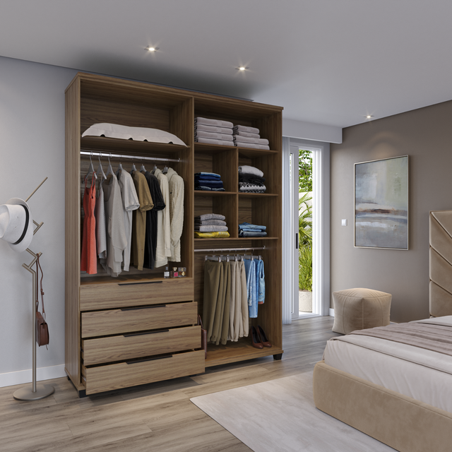 Guarda-Roupa 4 Portas 4 Gavetas 100% MDF Allen 181 cm Preto Fosco