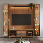 Estante para TV até 75 Polegadas com 2 Cristaleiras Vidro Reflecta 100% MDF com Led Lincoln Float 254cm