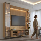 Estante para TV até 75 Polegadas com Prateleiras e Cristaleira Vidro Reflecta 100% MDF com Led Lincoln Float 254cm