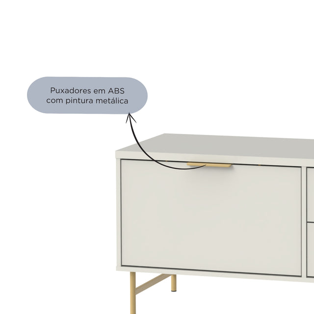 Rack para TVs até 50 Polegadas Yves 135 cm Off White Fosco com Dourado
