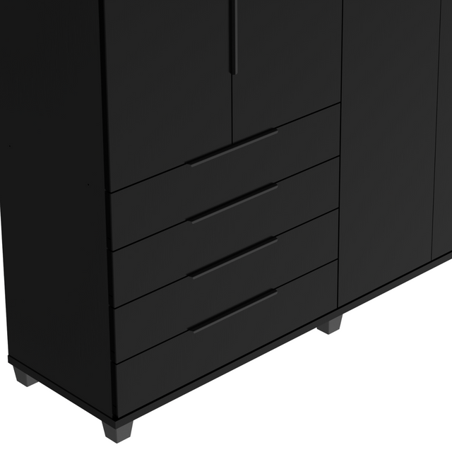Guarda-Roupa 4 Portas 4 Gavetas 100% MDF Allen 181 cm Preto Fosco
