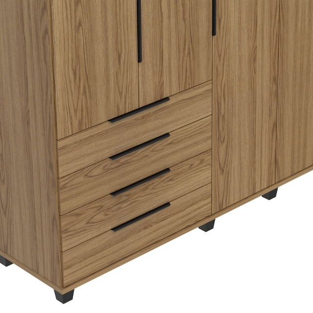 Guarda-Roupa Casal 5 Portas 4 Gavetas 100% MDF Allen 226 cm - Freijó c/ Preto Fosco
