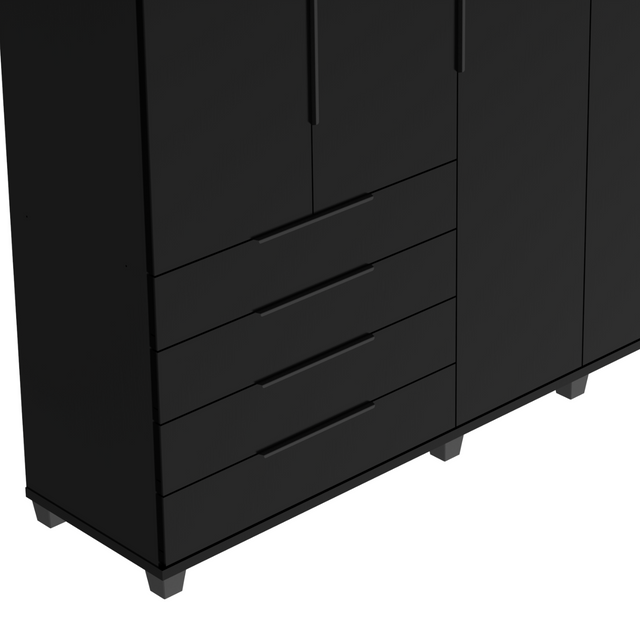 Guarda-Roupa Casal 5 Portas 4 Gavetas 100% MDF Allen 226 cm - Freijó c/ Preto Fosco