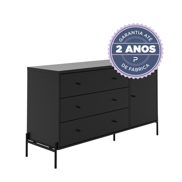 Cômoda com 3 Gavetas e 1 Porta Jasper 138 cm Branco Gloss com Dourado