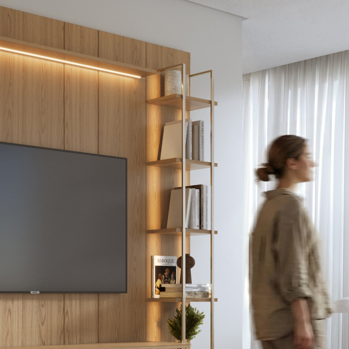 Estante para TV até 75 Polegadas com Prateleiras e Cristaleira Vidro Reflecta 100% MDF com Led Lincoln Float 254cm