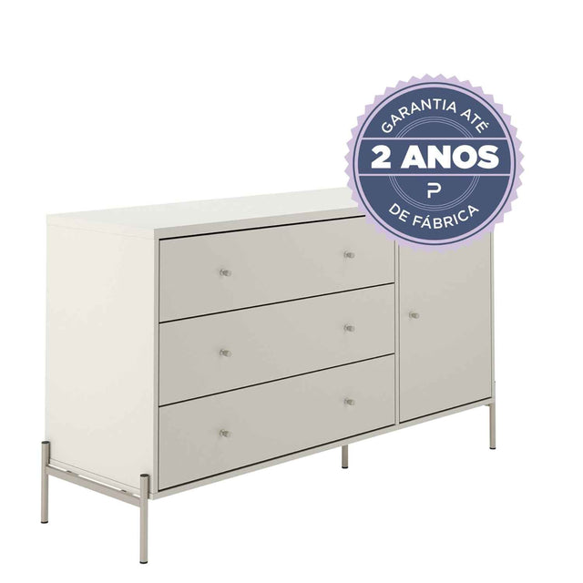 Cômoda com 3 Gavetas e 1 Porta Jasper 138 cm Branco Gloss com Dourado